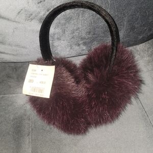 NWT Genuine Fox Fur Merlot Earmuffs Velvet Band